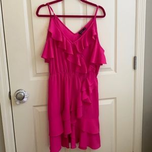 Hot pink Boohoo cold shoulder ruffle dress